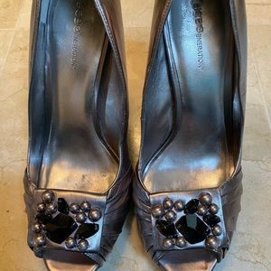 BCBG PLATINUM Bejeweled open toe 4” heels